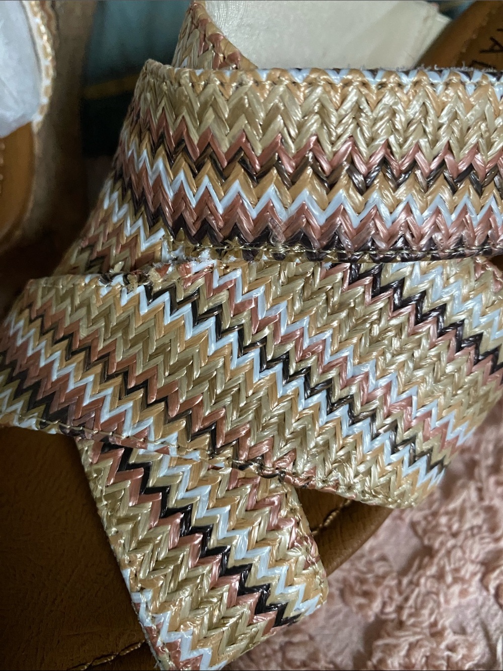 Blowfish Woven Zigzag Tan & Multicolor Crisscross Slides - Picture 7 of 9